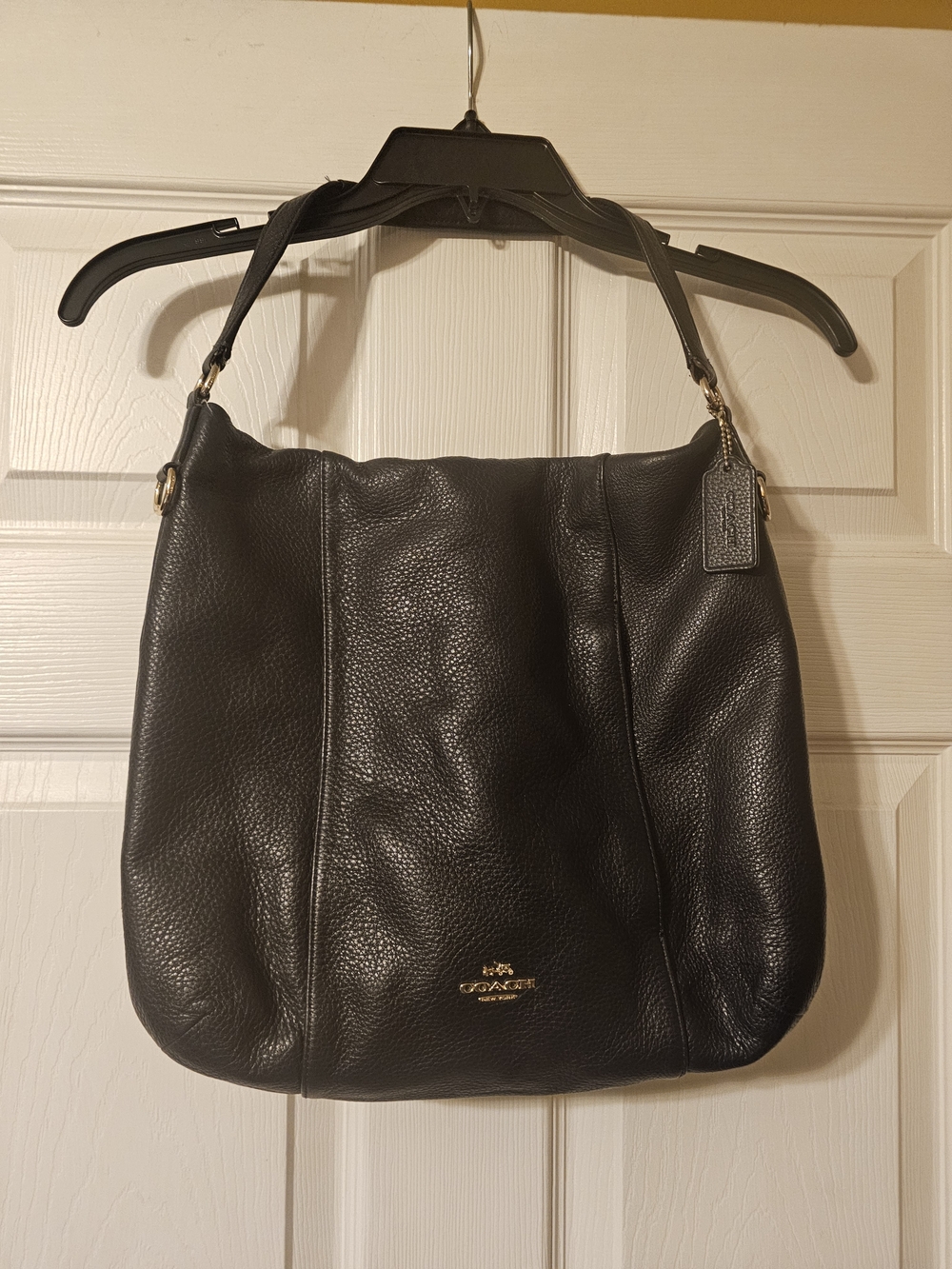 Coach Navy Blue Pebbled Leather Shoulder Bag with Gold Hardware